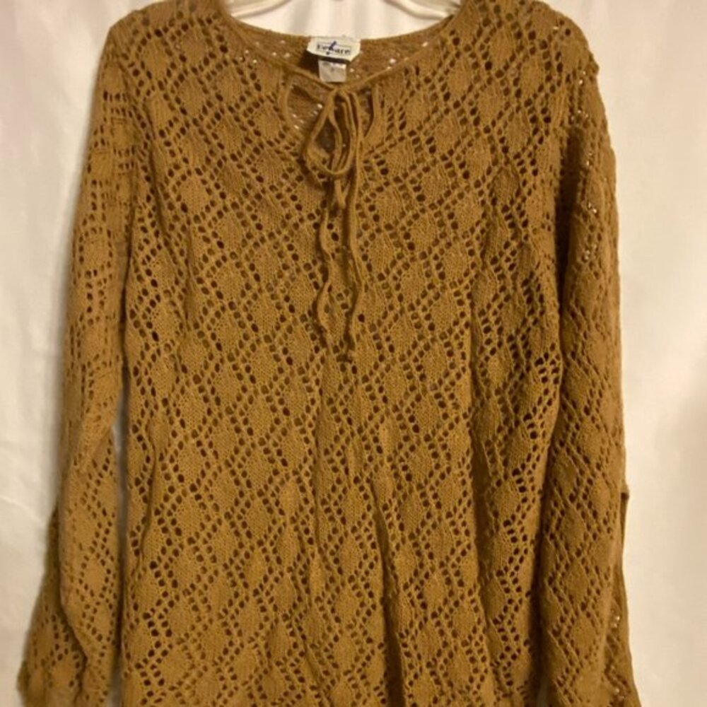 Beware Tan Pullover Sweater with Slits at sleeves 1X